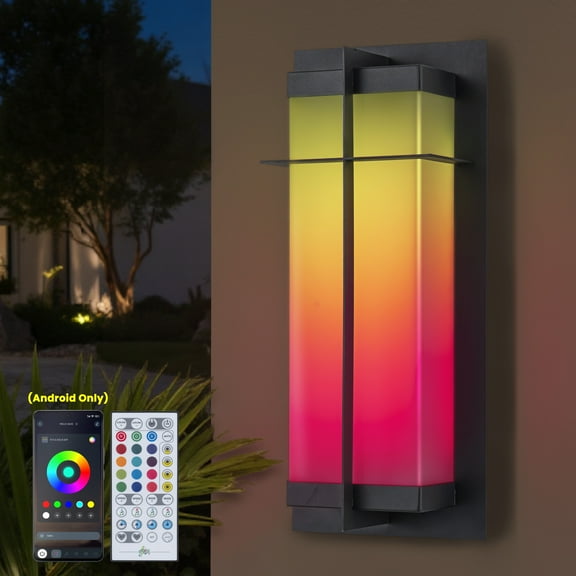 C Cattleya 15in Matte Black RGB Outdoor Wall Sconce Light with Acrylic Shade
