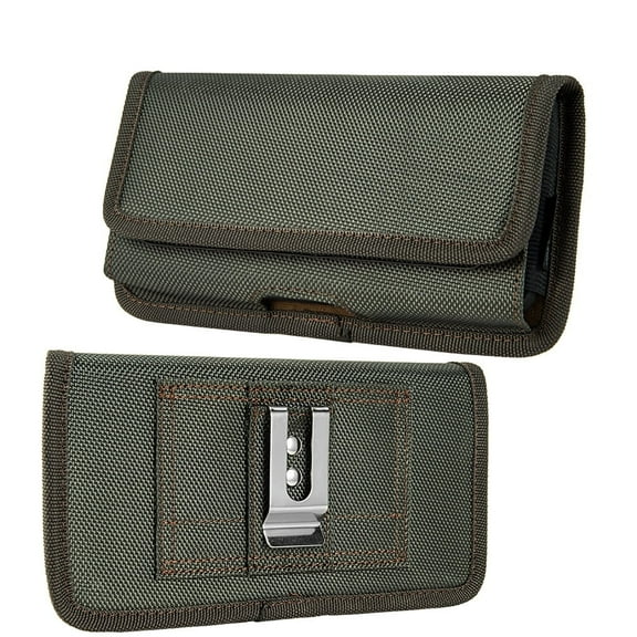 For Samsung Galaxy A13 5G Universal Horizontal Cell Phone Case Nylon Holster Carrying Pouch with Belt Clip and 2 Card Slots fit XL Devices 7" - Midnight Green
