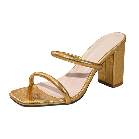 HSMQHJWE Women's Square Open Toe Heeled Mules Flip Flops Heels Slip On Sandals Block High Heel Fashion Wedding Dress Shoes