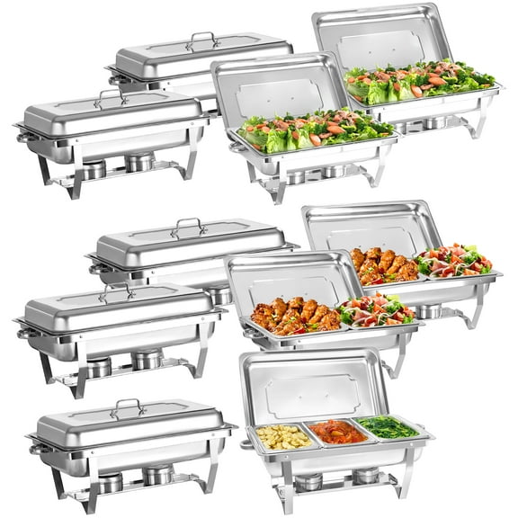 Jacgood 10 Pack Chafing Dish Rectangular 8QT Full Pan×4 Half Pan×4 1/3 Pan×2 Chafers Stainless Steel Catering Buffet Warmer Set for Parties,Events,Wedding,Dinner