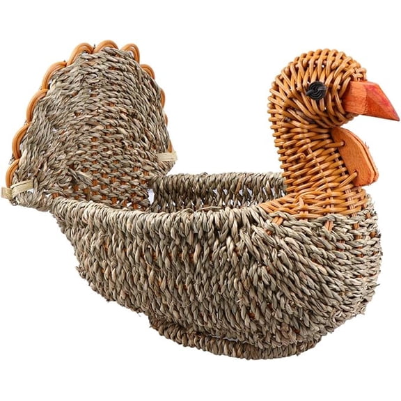Woven Storage Basket, Home Decor, Synthetic Rattan Animal Shaped Storage Bin Tabletop Turkey Silhouette Container for Living Room Pantry Snacks Dried Fruit