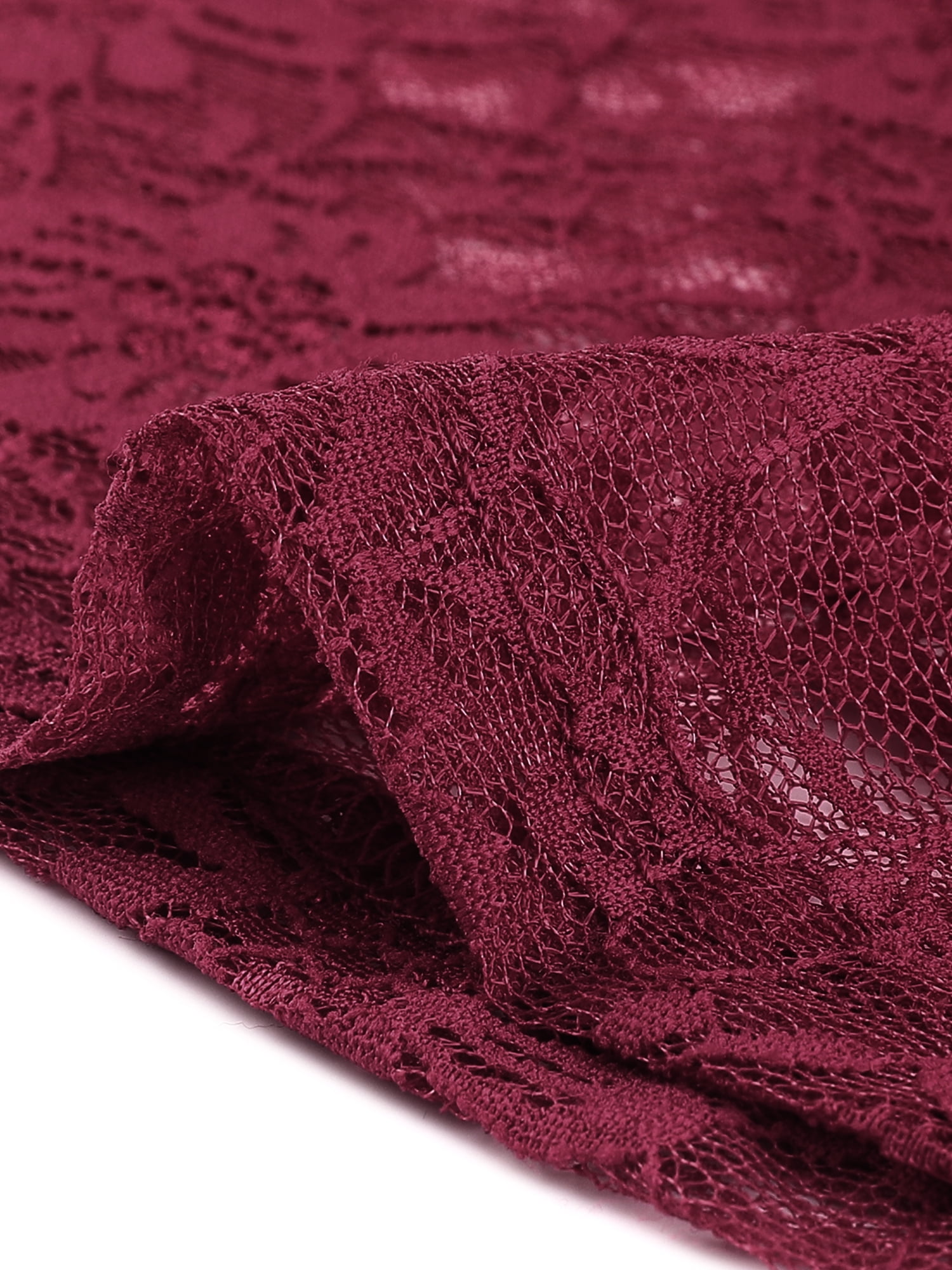 DARING DIVA Women's Long Sleeve Mock Neck Floral Lace Blouse Top M Burgundy
