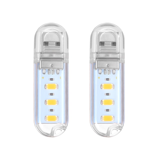 FELTECHELECTR OSALADI - 2 minilámparas LED nocturnas portátiles con disco U, luz USB para leer, acampar al aire libre (luz cálida)