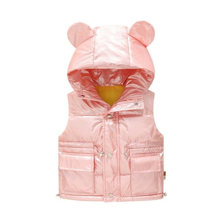 

Toddler Kids Baby Boys Girls Hooded Vest Coat Cute Ear Solid Color Windproof Padded Winter Zipper Jacket Outerwear