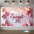 thumbnail image 3 of Decorative Pink Balloon Banner Glitter Sweet 16 Event Banner for Birthday Party Celebration Indoor Decoration Photo Prop, 3 of 9