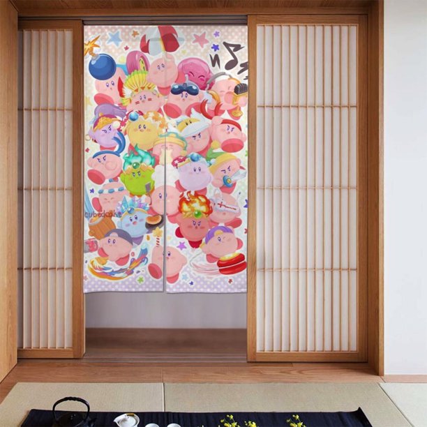 Cortina de puerta semiopaca con patrón de patchwork de dos piezas Star Kirby, cortinas opacas decorativas para dormitorio, sala de estar, decoración de habitación de niños, 34 x 56 pulgadas, tamaño