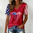thumbnail image 2 of WAYUTE Women'S Shirts Stripes & Stars Pattern Heart Print V Neck Short Sleeve Celebrate America'S 250Th Anniversary For 4Th Of July Holiday Versatile Tees,Red,Xl, 2 of 4