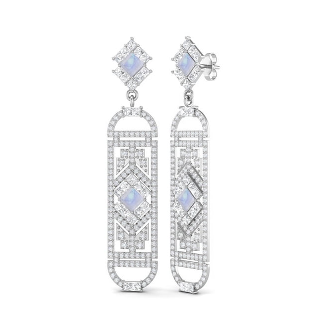 4MM Square Rainbow Cylinderical Long Drop Dangle 925 Sterling Silver Women Earrings
