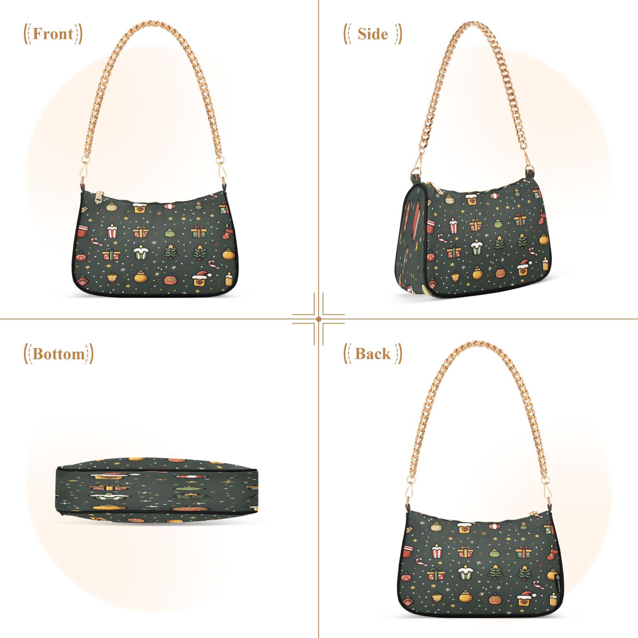 Ryvnso Christmas Accessories Womens Chain Shoulder Bag Tote Handbags Clutch Hobo Purse with Zipper for Travel