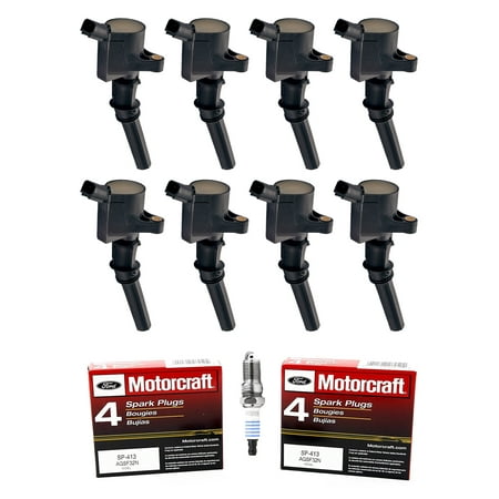 Set of 8 Ignition Coils & Motorcraft Spark Plugs Compatible with 2000-2010 Ford F-150 E-150 Econoline Club Wagon 4.6L V8 Replacement for FD503 DG508 SP413