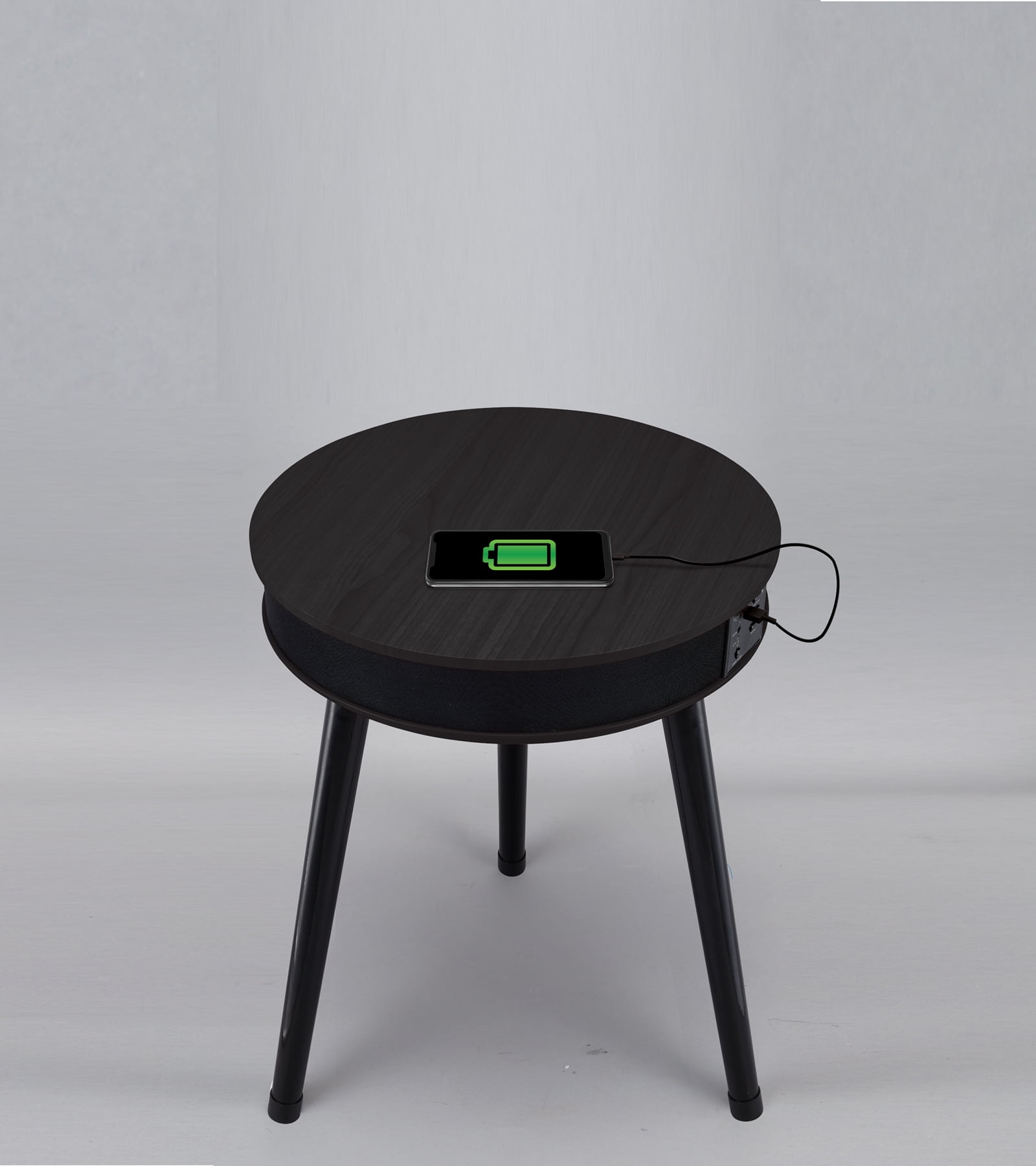 DecorTech Round End Table with Bluetooth Speaker and USB Charging Port, Black