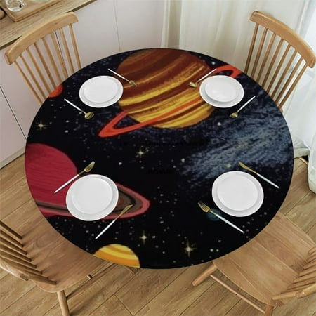 

BCIIG Planets Stars Space Art Round Tablecloth 100% Polyester Stain-Resistant Washable for Home Kitchen Outdoor Decoration 42 -46