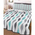 thumbnail image 3 of Quilts Full Size Bedding Set, Teal Grey Striped Lightweight Quilted Comforter, Modern Abstract Geometric Stripes Soft Reversible Bedspread Coverlet with Pillow Covers for All Season, 78" x 90", 3 of 7