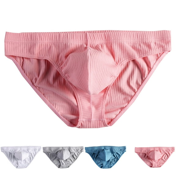 Afuyipoi Men's Base Underwear,Elastic Waistband Solid Low Rise Cotton Briefs for Men Pink L