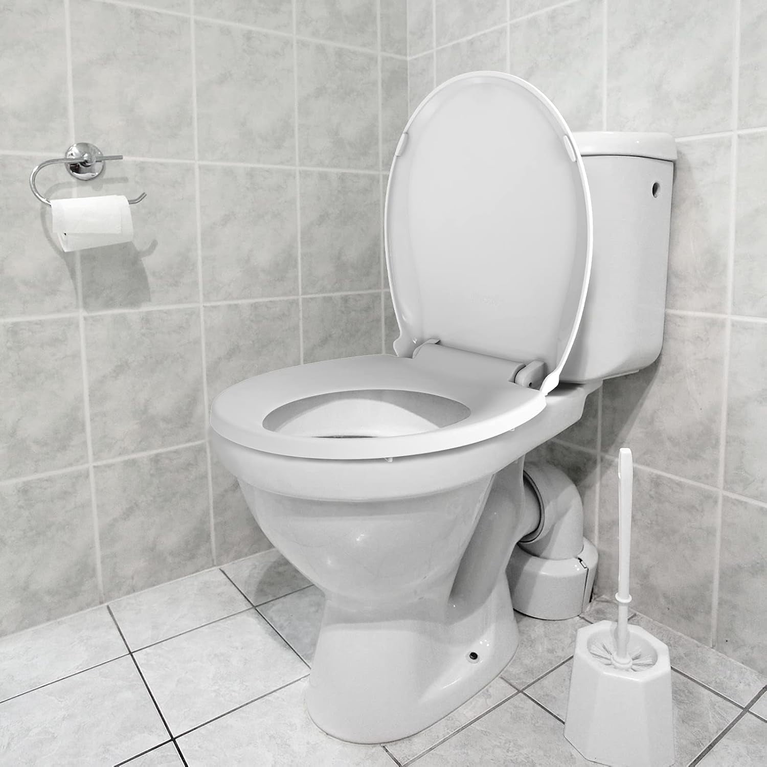 Durable Round Toilet Seat with Slow Soft Close - Easy to Install and Clean, Never Loosens - White, Fits Most Round Toilets