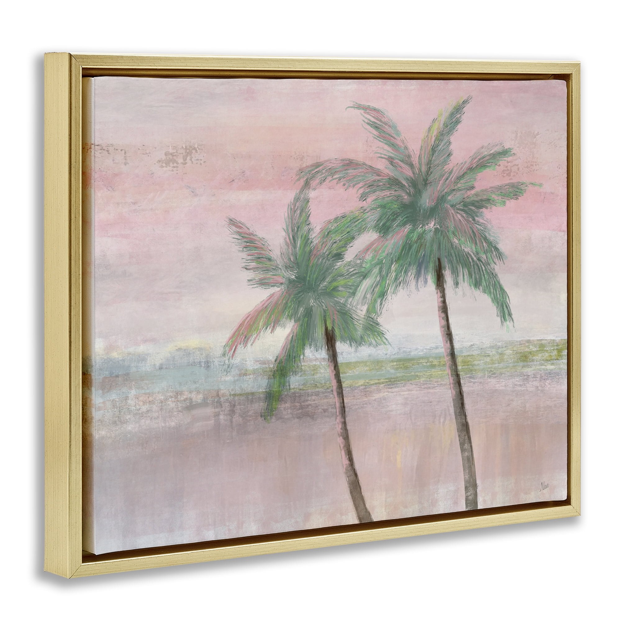 Stupell Industries Sunset Palms at Dusk Gold Framed Floater Canvas Wall Art, design by Nan