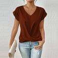 thumbnail image 2 of MORTTIC Women's Knotted V-Neck Elegant Short Sleeve Blouse Lightweight Casual Top for Spring Summer Brown Red，XXXL, 2 of 5