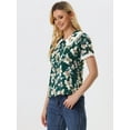 thumbnail image 3 of Blusa de manga corta floral bordada con encaje y cuello Peter Pan para mujer Verde Oscuro S, 3 of 5
