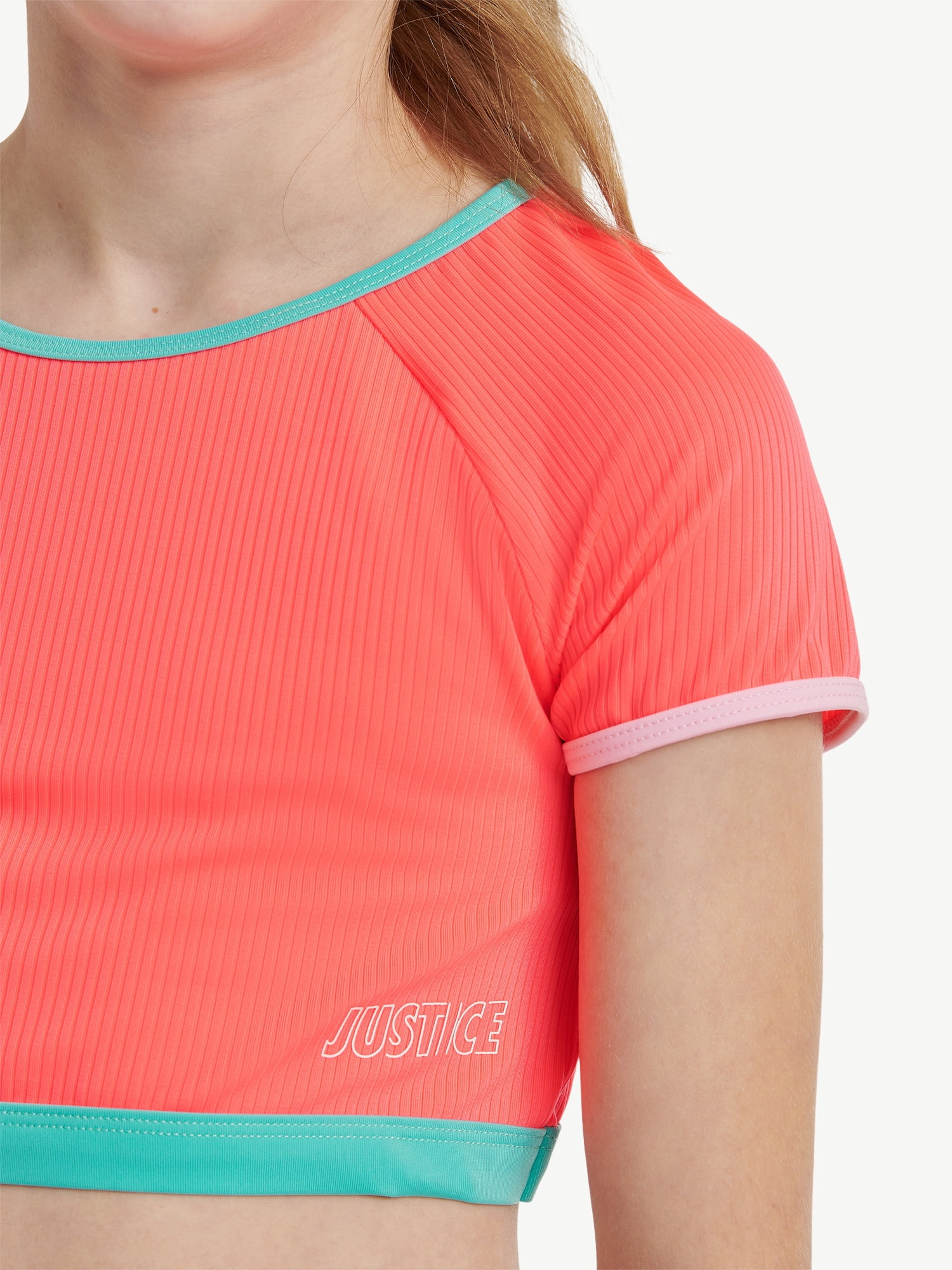 Justice Girls Short Sleeve Rashguard with Bikini Bottom Two-Piece, Sizes 5-18