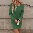 thumbnail image 4 of Autumn O Neck Knitted Dress Women Casual Solid Long Sleeve Elegant Atmospheric Tight Fitting Dress 2025 Sweater Dresses Female Mini Slim Party Dress Army Green L, 4 of 6