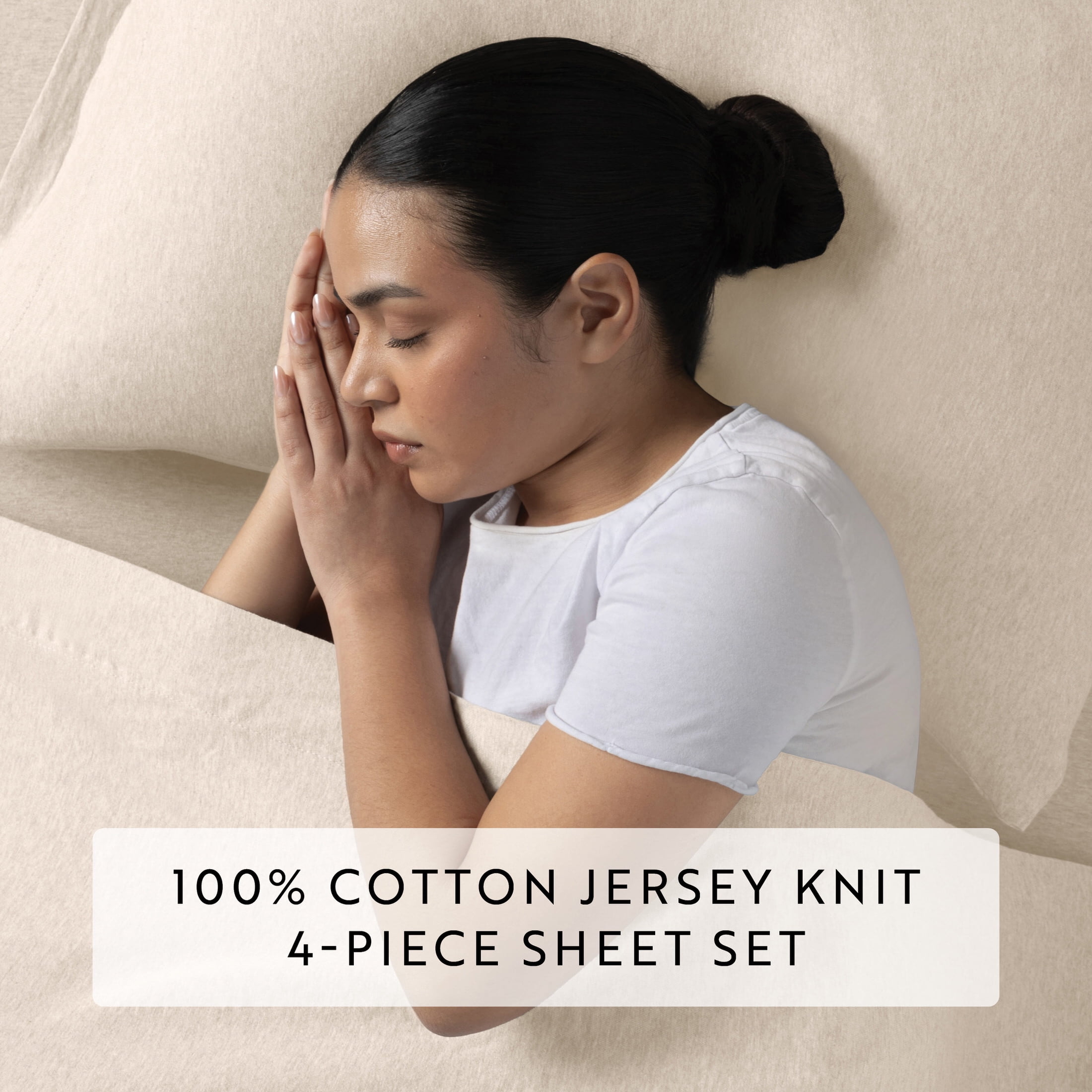 Noble Linens 4 Piece Jersey Knit 100% Cotton Sheet Set, Oatmeal, Twin