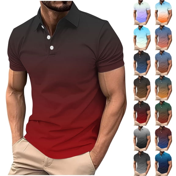 Vetsdori Mens Polo Shirts Short Sleeve Work Pullover Summer Gradient Casual Collar Tops for Men Graphic
