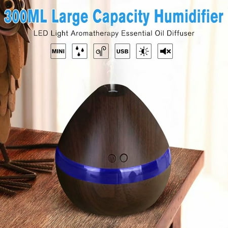 VicTsing 300ML Large Capacity Humidifier with LED Light Aromatherapy Essential Oil Diffuser Powered by USB Charging,dark wood