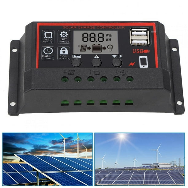 Controlador de Carga Solar USB Dual, Regulador de Panel de Celda PWM con Pantalla LCD, Identificación Automática, Voltaje del Sistema de 12 V 24 V, Parámetros de Carga Y Descarga Ajustables(60A) Unbranded 1810200011316