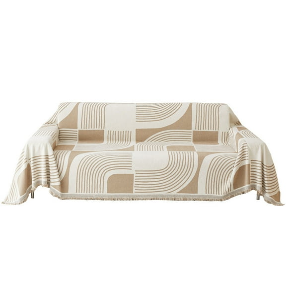 Boho Chenille Couch Cover with Tassels, Sectional Couch Covers for Sofa L Shape, Sofa Covers Washable, Soft Couch Covers for Pet Friendly (Brown 71" X 91")