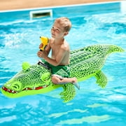 JoRocks Crocodile Ride-On Pool Float , 55" x 24" Kids Inflatable Alligator Swimming Pool Float with Heavy Duty Handles for Boys Girls,Summer Pool Lake Travel Beach Raft Lounge Toys,for Ages 3+