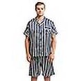 thumbnail image 3 of Men's Short Sleeve Satin Pajama Set with Shorts (Large, Navy and Beige Striped), 3 of 4