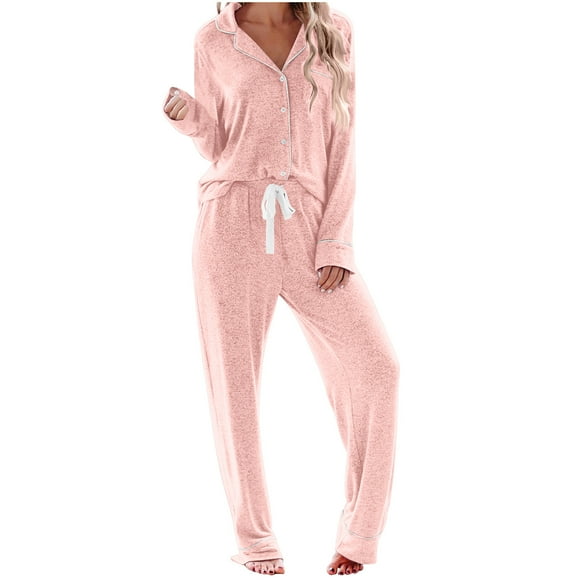 cfhntfmh Ensembles de Pyjama pour Femmes Chemise à Manches Longues et Pantalon Tenue de Nuit Douce Vêtements de Détente Ensemble de Pyjama à Boutons