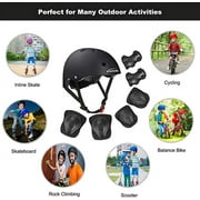 KAMUGO Helmets for Kids ,Black Helmet Knee Pads and Elbow Pads for Kids