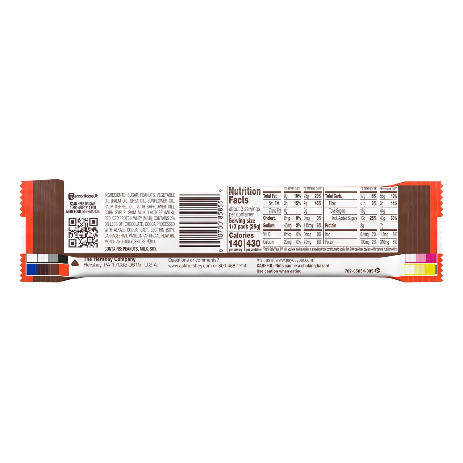 (6 pack) Payday Chocolatey Peanut Caramel King Size Candy, Bar 3.1 oz
