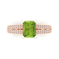 2.45 ct Emerald Cut Natural Peridot Solitaire with Simulated Diamond Accents 18K Rose Gold Womens Engagement Ring