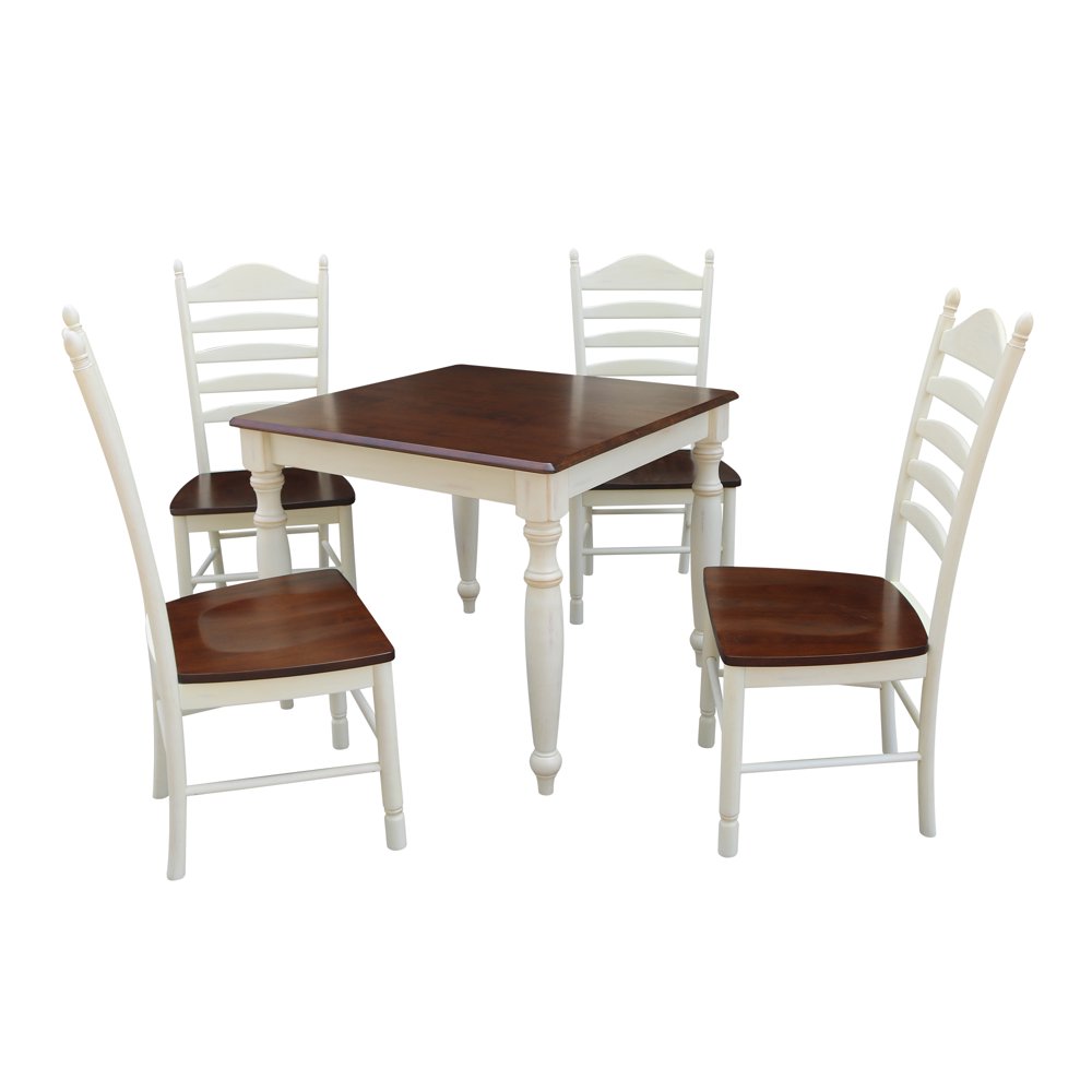 36x36 Dining Table with 4 Ladderback Chairs Alabaster/Espresso 5