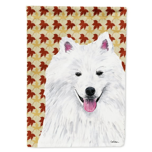 Carolines Treasures SC9218-FLAG-PARENT American Eskimo Fall Leaves Portrait Flag  multicolor