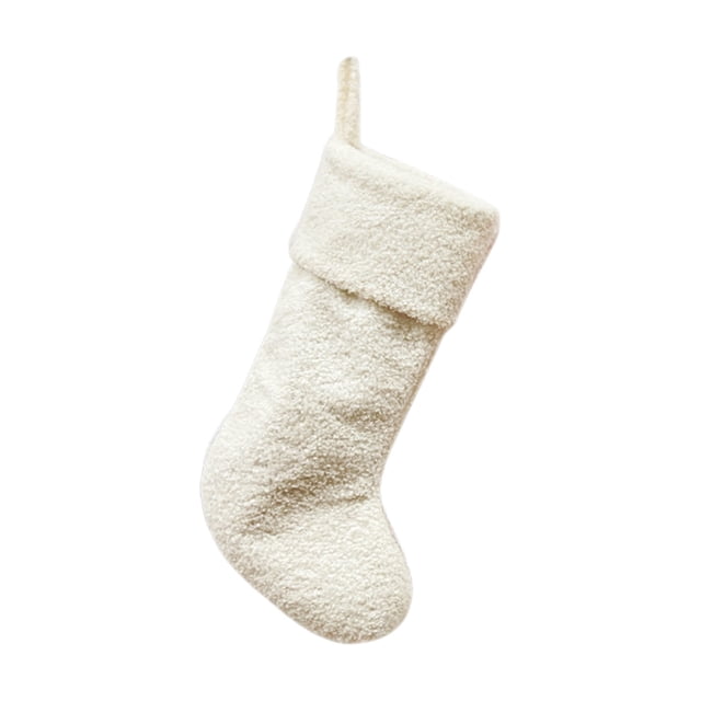 Christmas Stocking 18 In White Pink Khaki Rustic Plush Holiday Home Decor With 3 In Ribbon Hang Loop For Fireplace Mantel Or Stair Railings