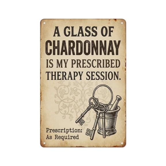 A Glass of Chardonnay Is My Therapy Sign Metal Tin Sign Wall Decor Wall Art Vintage Room Decoration Tin Painting Poker Room Poster for Home Man Cave Bar Cafe Store Garage Or Club 12x8 Inches