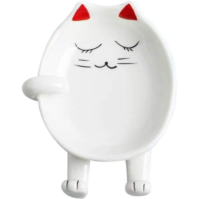 Multifunction Cute Cat Ceramic White Red Spoon Rest-Cartoon Animal Dinnerware Chopsticks Spoon Rest/Pot Lid Rack