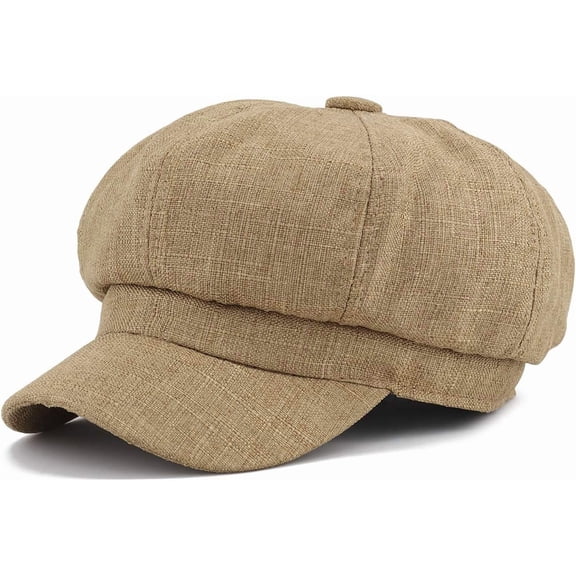 Women's Faux Linen Newsboy Cap with Drawstring, Lightweight Ventage Casual Baker Boy Hat
