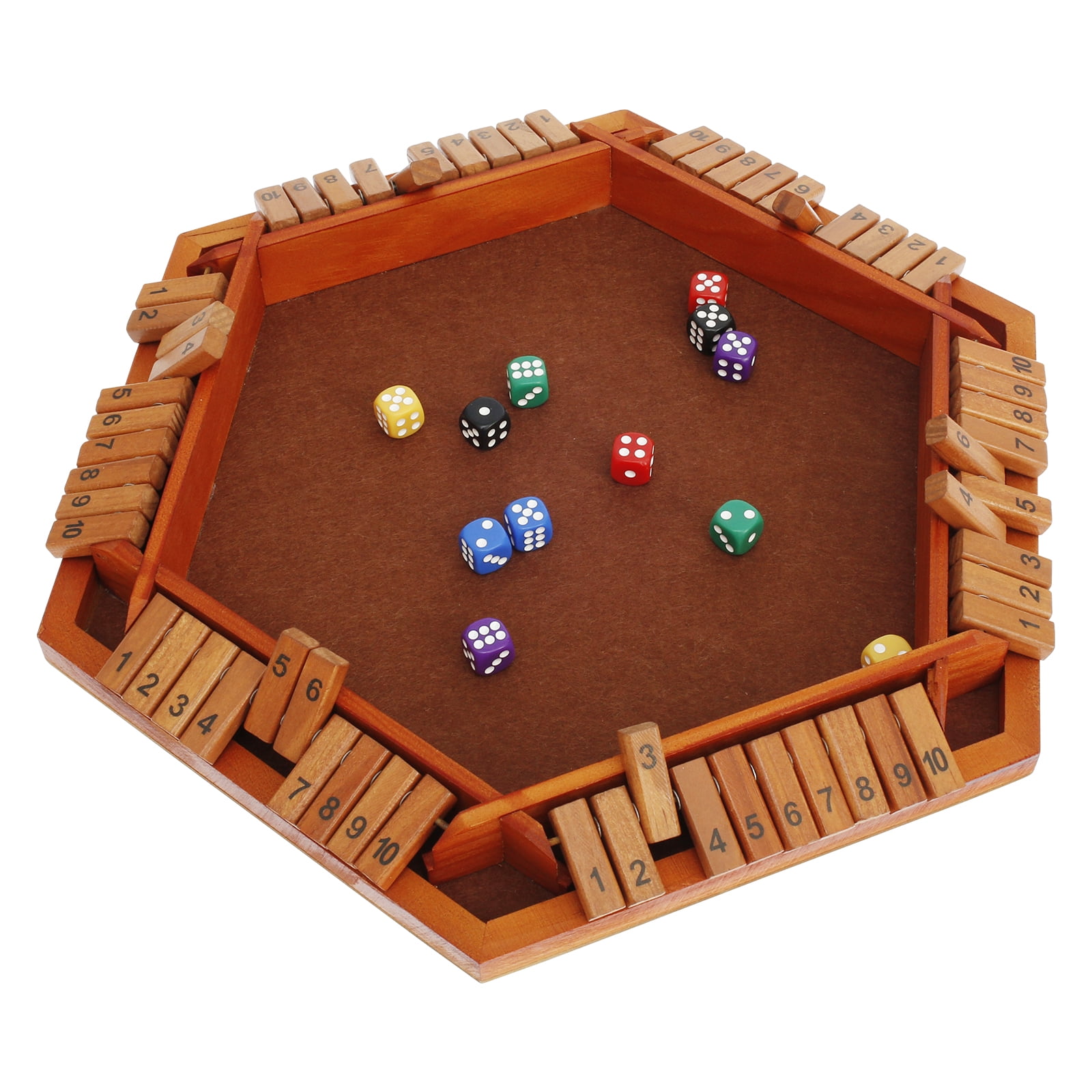 Wekvgz Shut The Box Game for 1 to 6 Players Wood Tabletop Board Game with 12 Dice Fun Close The Box Game Handmade Shut The Box Dice Game for Kids Adults Families Home Party