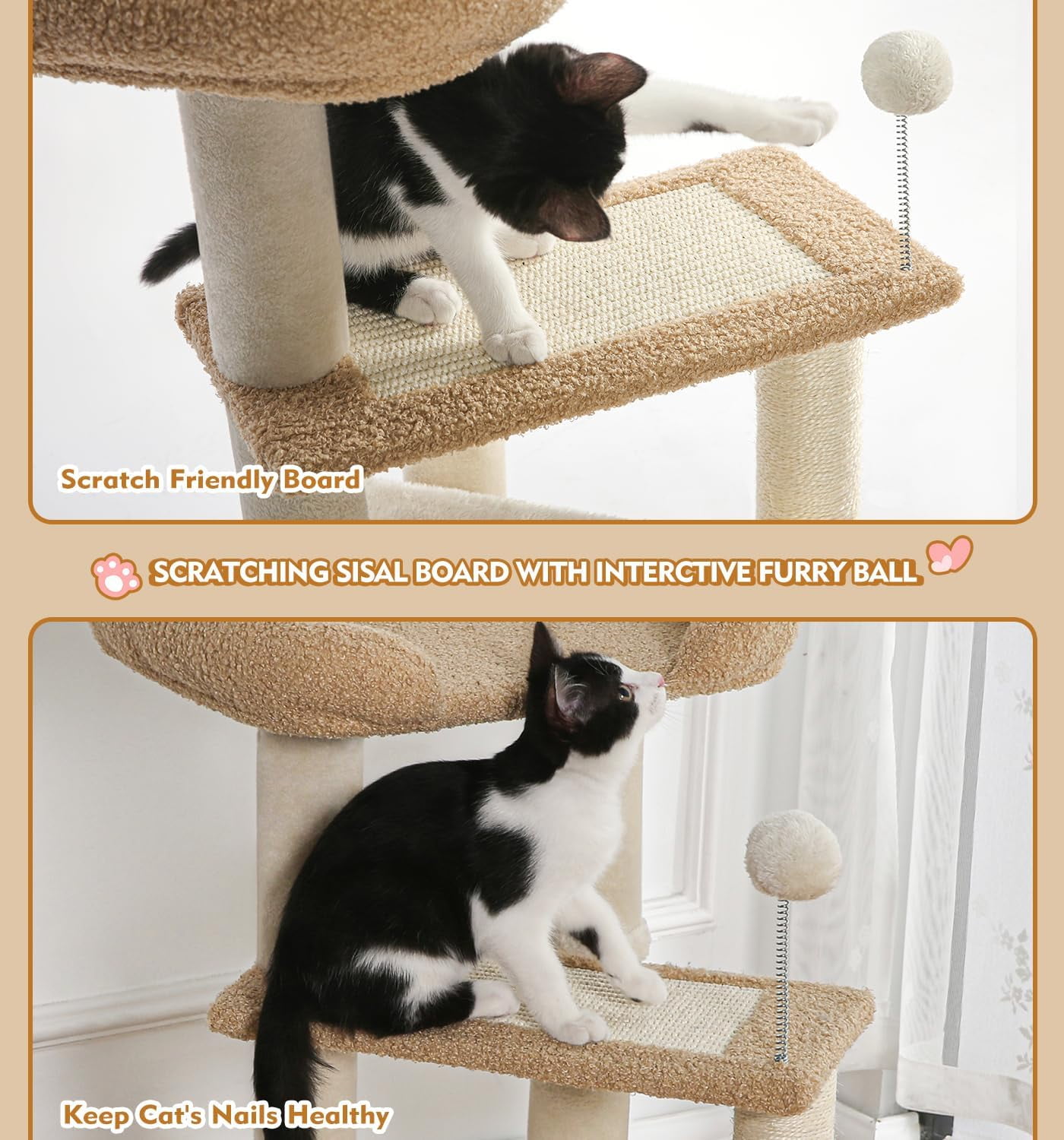 Made4Pets 29" High Multi-Level Climbing Furniture Carpet Cat Tree for Indoors Cats, Brown