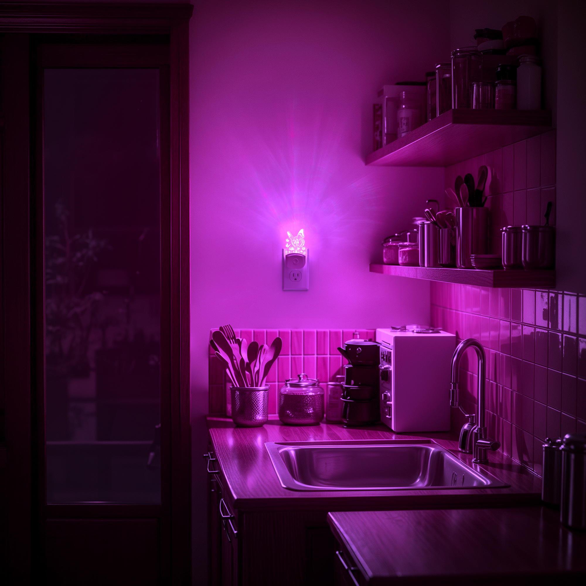 YANSUN 0.5W Pink Butterfly Multicolor LED Plug-In Night Light with Color Changing, 3000K Warm White, Dusk-to-Dawn Sensor & Decor, 1 Pack