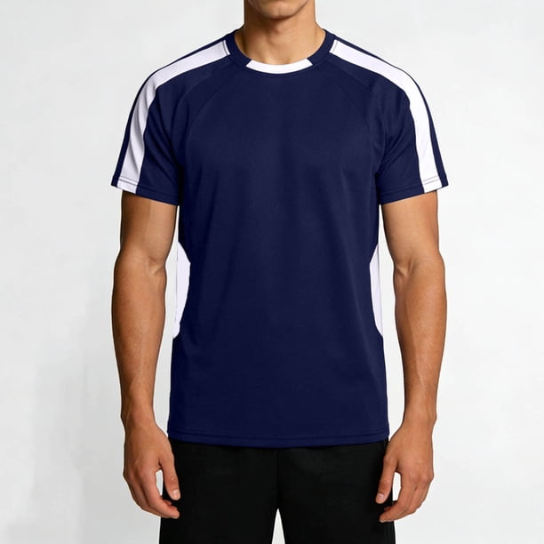 Ceisia Men's Athletic Short Sleeve T-shirt Color Block Round Neck Fitness Basketball Training Sport Tee Tops Blue L Gifts