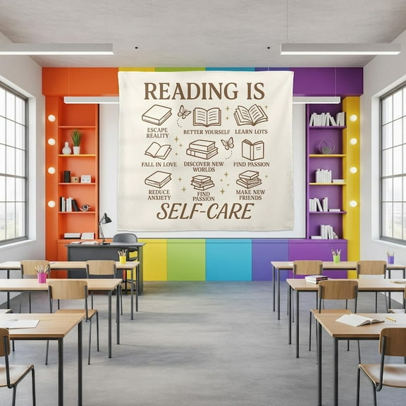 ViciArt Reading is Self-Care Tapestry, 30"x40" Beige Literary Wall Hanging, Book Lover Decor