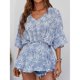 thumbnail image 2 of Top de verano para mujer, cuello en V, estampado, media manga holgada, cintura elástica, camisa de verano, Top Bule L, 2 of 8