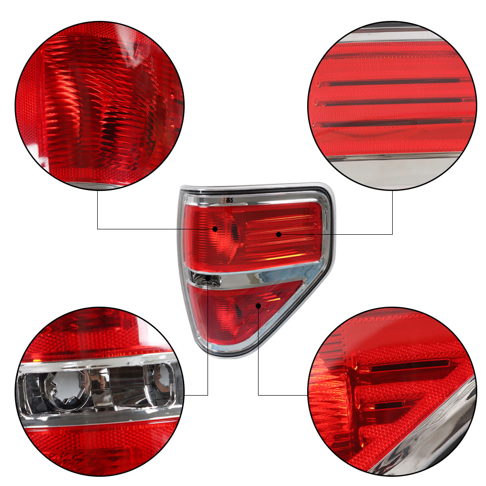 For 2009-2014 Ford F-150, Driver Side Tail Light Lamp – Labwork, Clear & Red Lens, Chrome Housing, Direct Bolt-On