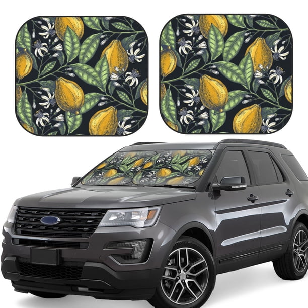 Balery Hand Drawn Citrus Fruits Elegant Lemons Parasol para parabrisas de coche de 2 piezas | Parasol plegable para parabrisas delantero de coche para la mayoría de sedanes-Small