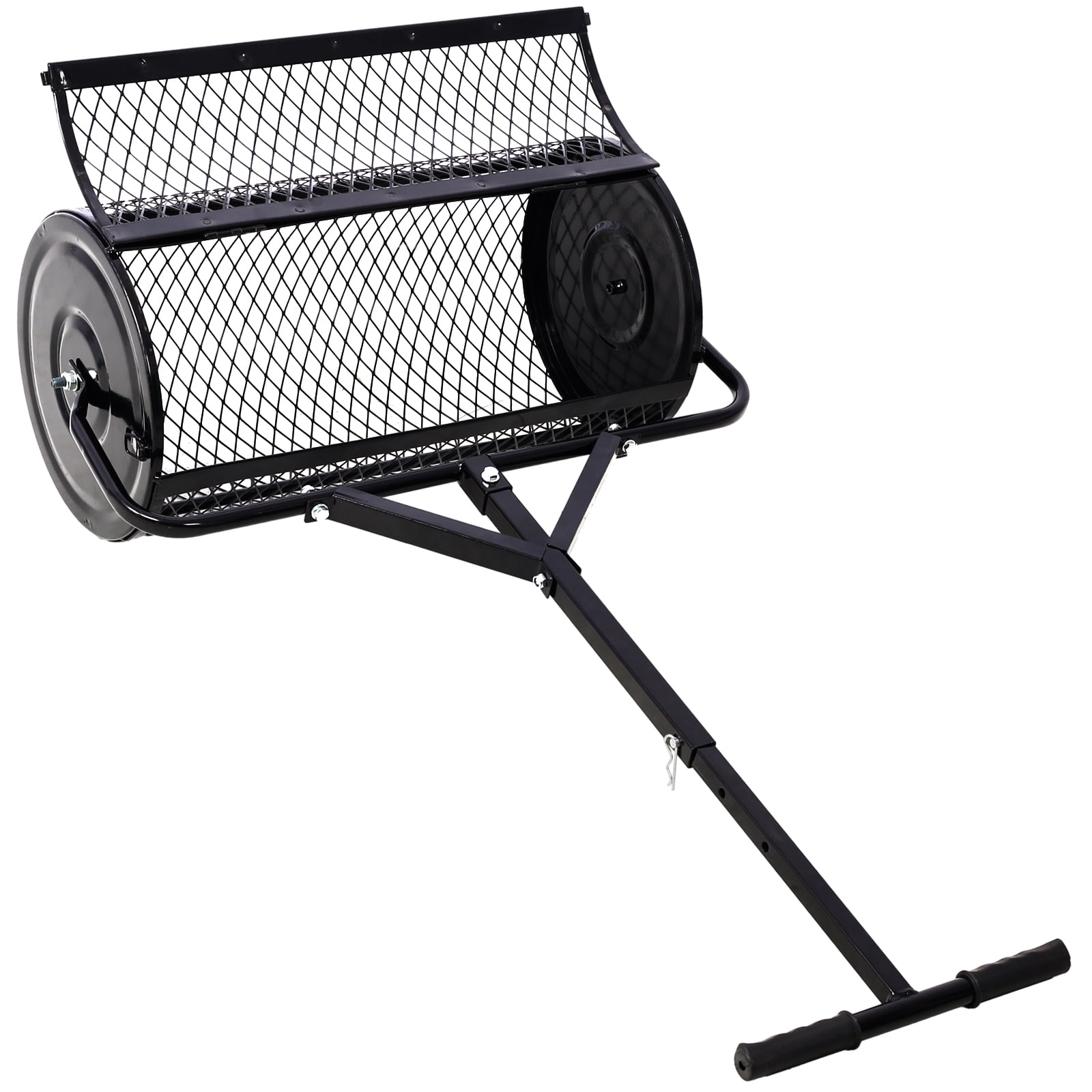 Peat Moss Spreader 24inch,Compost Spreader Metal Mesh,T shaped Handle for planting seeding,Lawn and Garden Care Manure Spreaders Roller,heavy duty